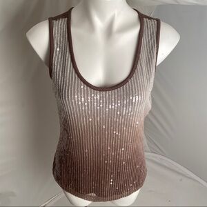 Tribal tan and brown lined Ombré sequin tank top L